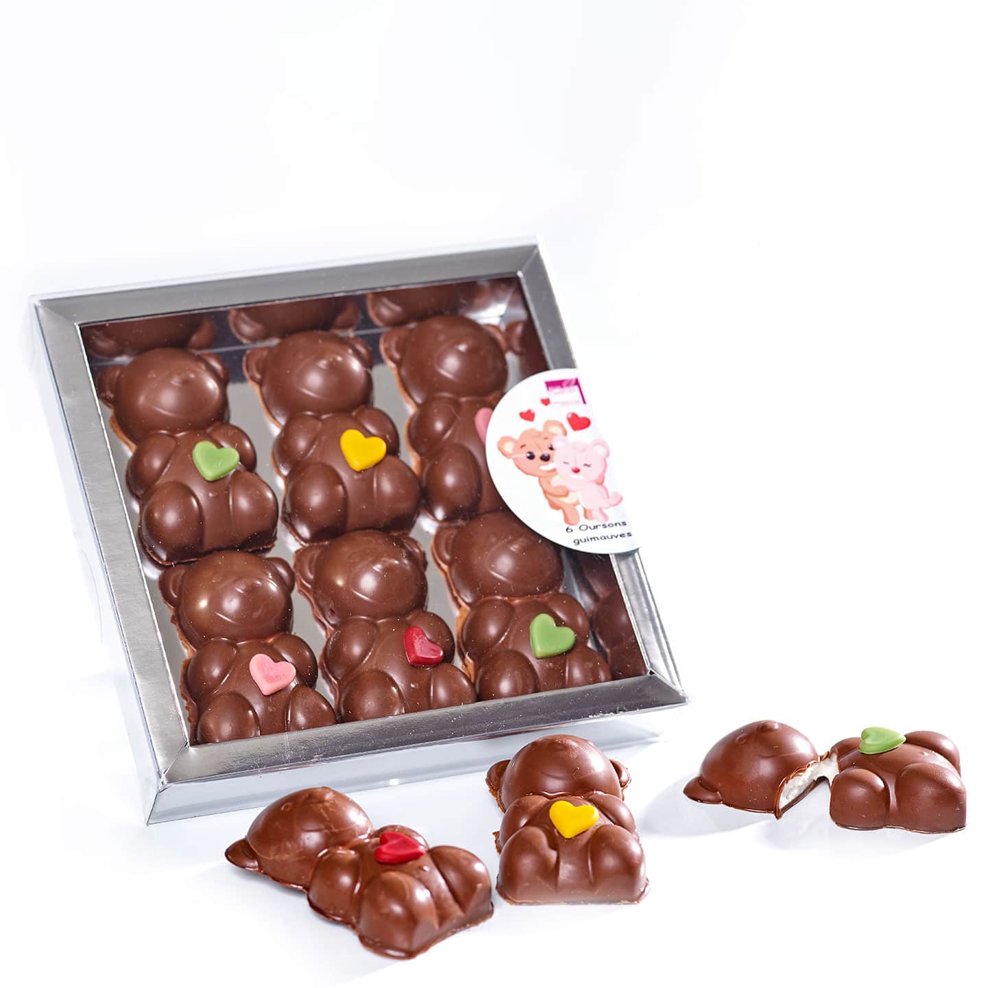 Ourson Guimauve Chocolat Lait St Valentin 145g - 6 pièces