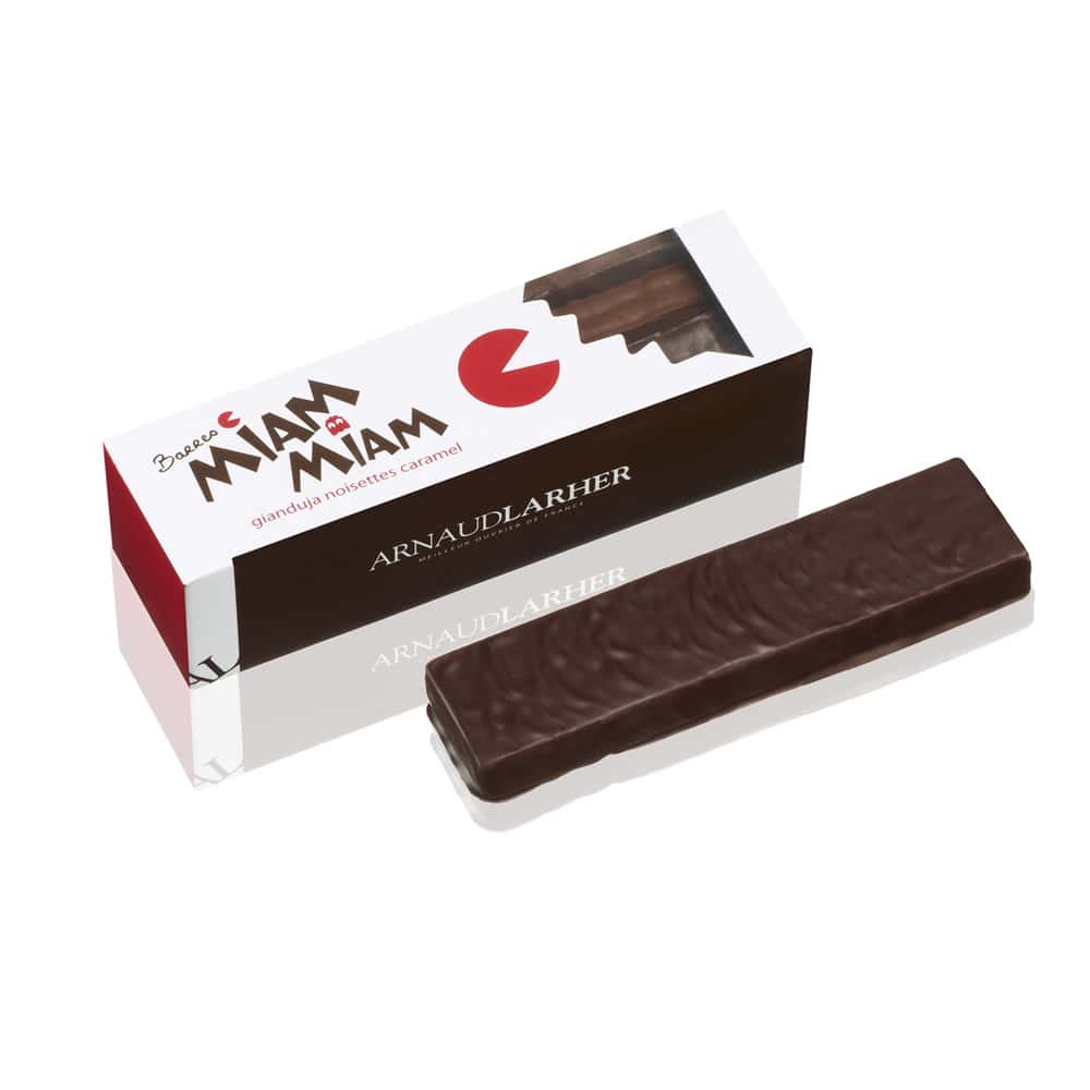 Chocolat Noir et Lait Praliné Gianduja Biscuit Caramel 70g Barre Miam Miam