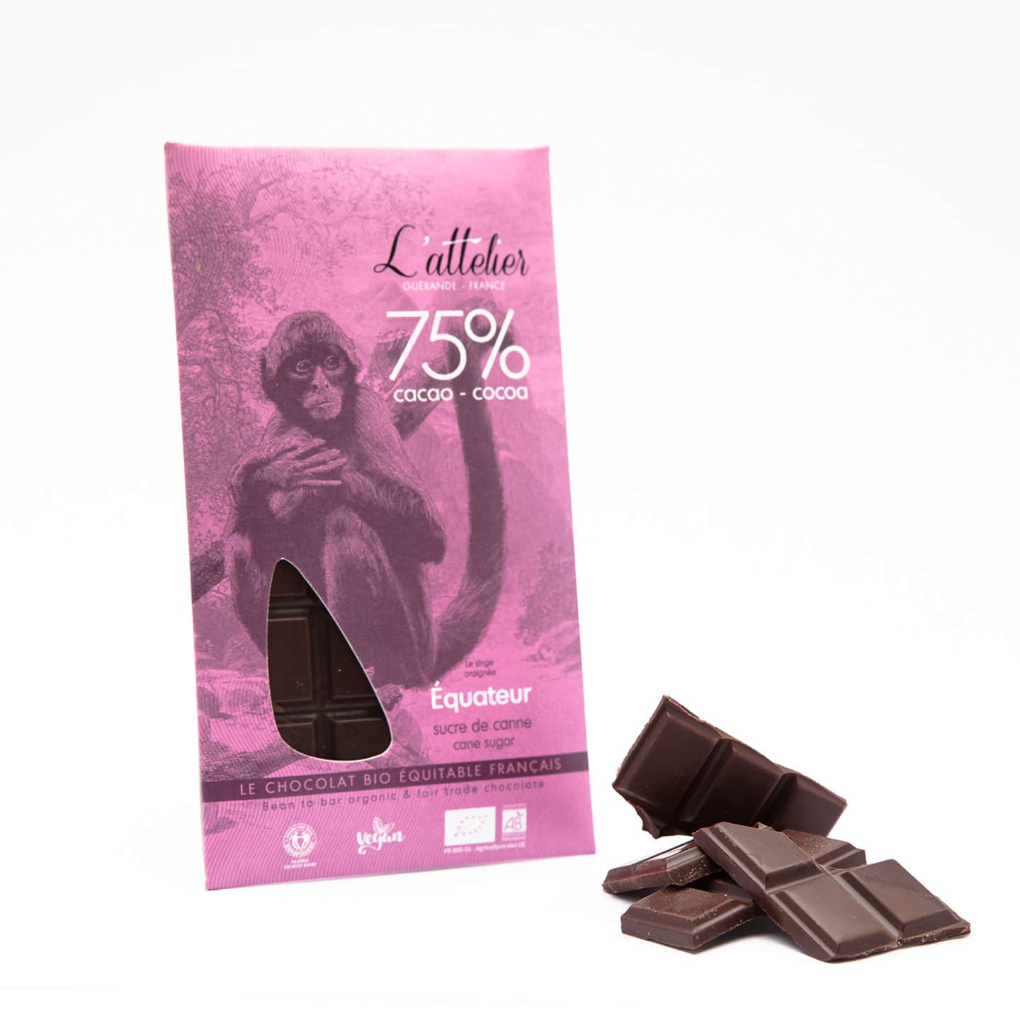 Tablette Chocolat Noir 75% origine Equateur 75g Bean to Bar