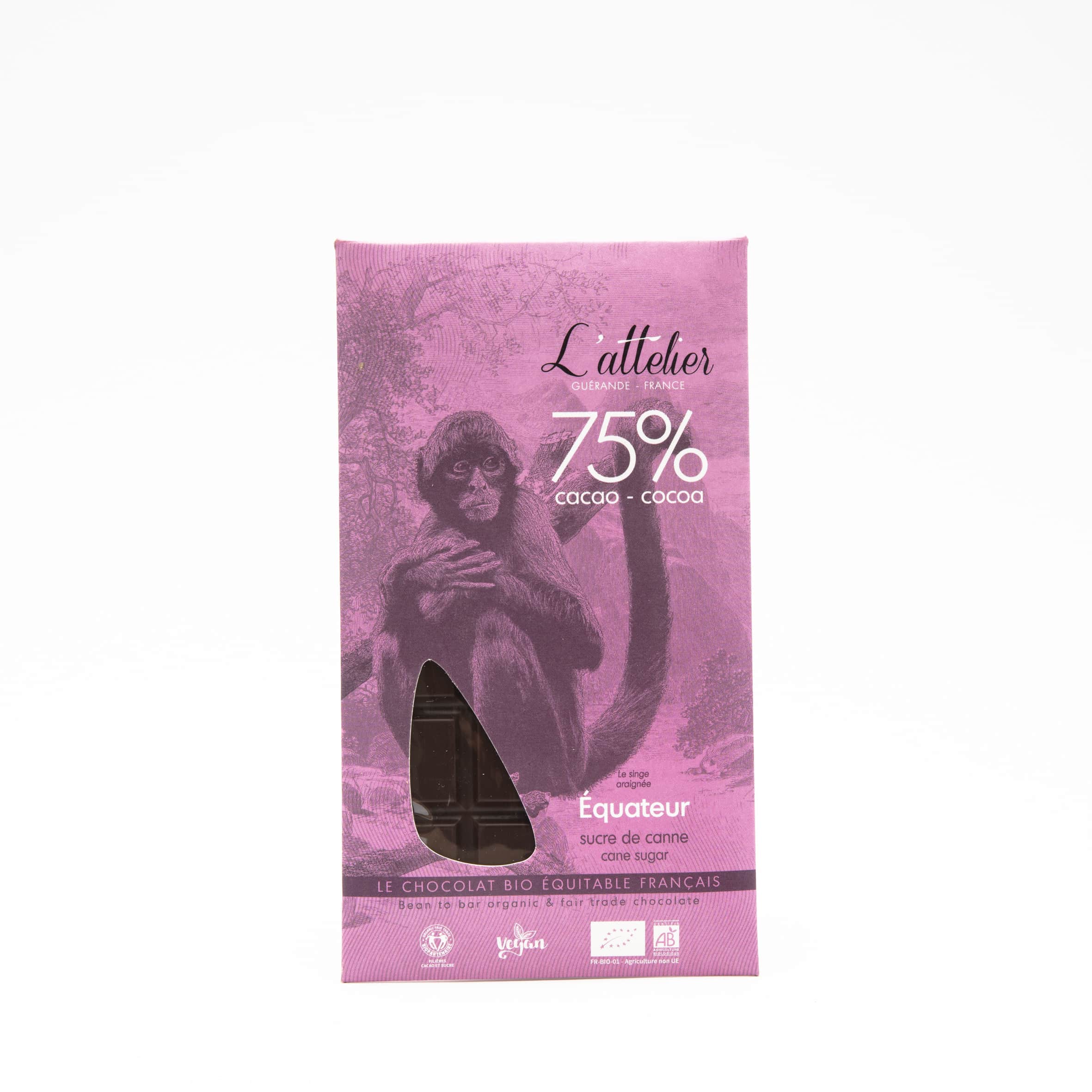Tablette Chocolat Noir 75% origine Equateur 75g Bean to Bar
