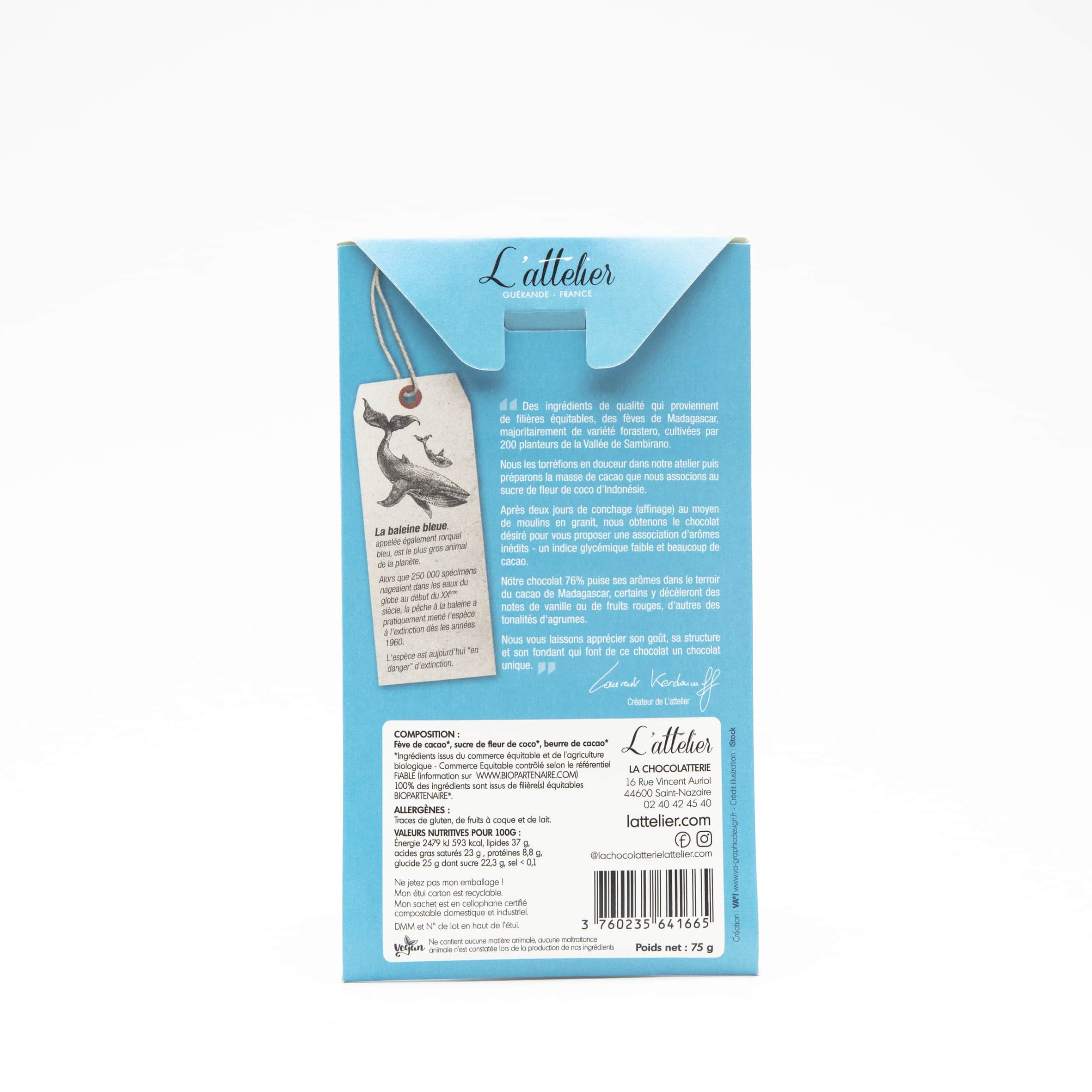 Tablette Chocolat Noir Sucre Fleur Coco 76% origine Madagascar 75g Bean to Bar