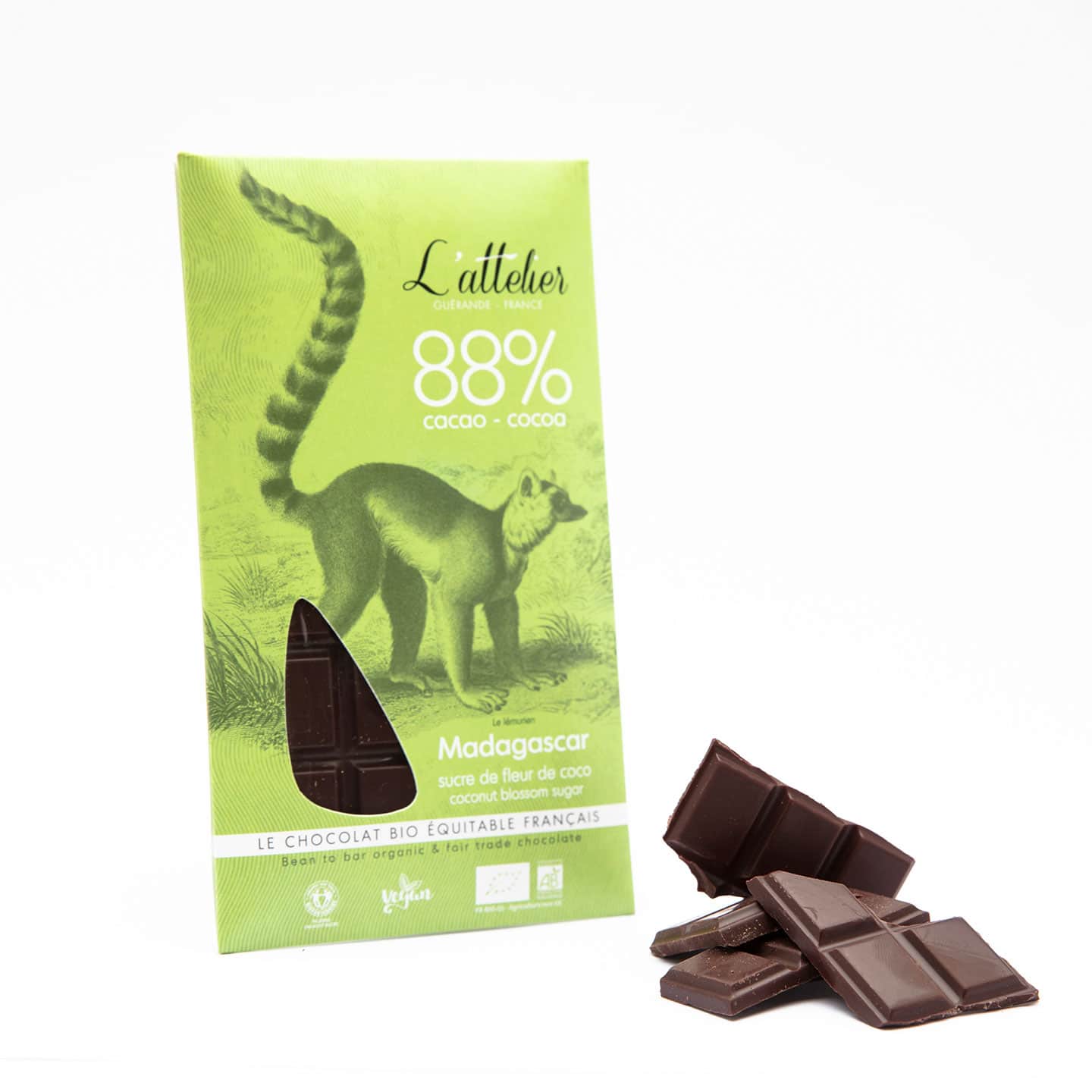 Tablette Chocolat Noir Sucre Fleur Coco 88% origine Madagascar 75g Bean to Bar