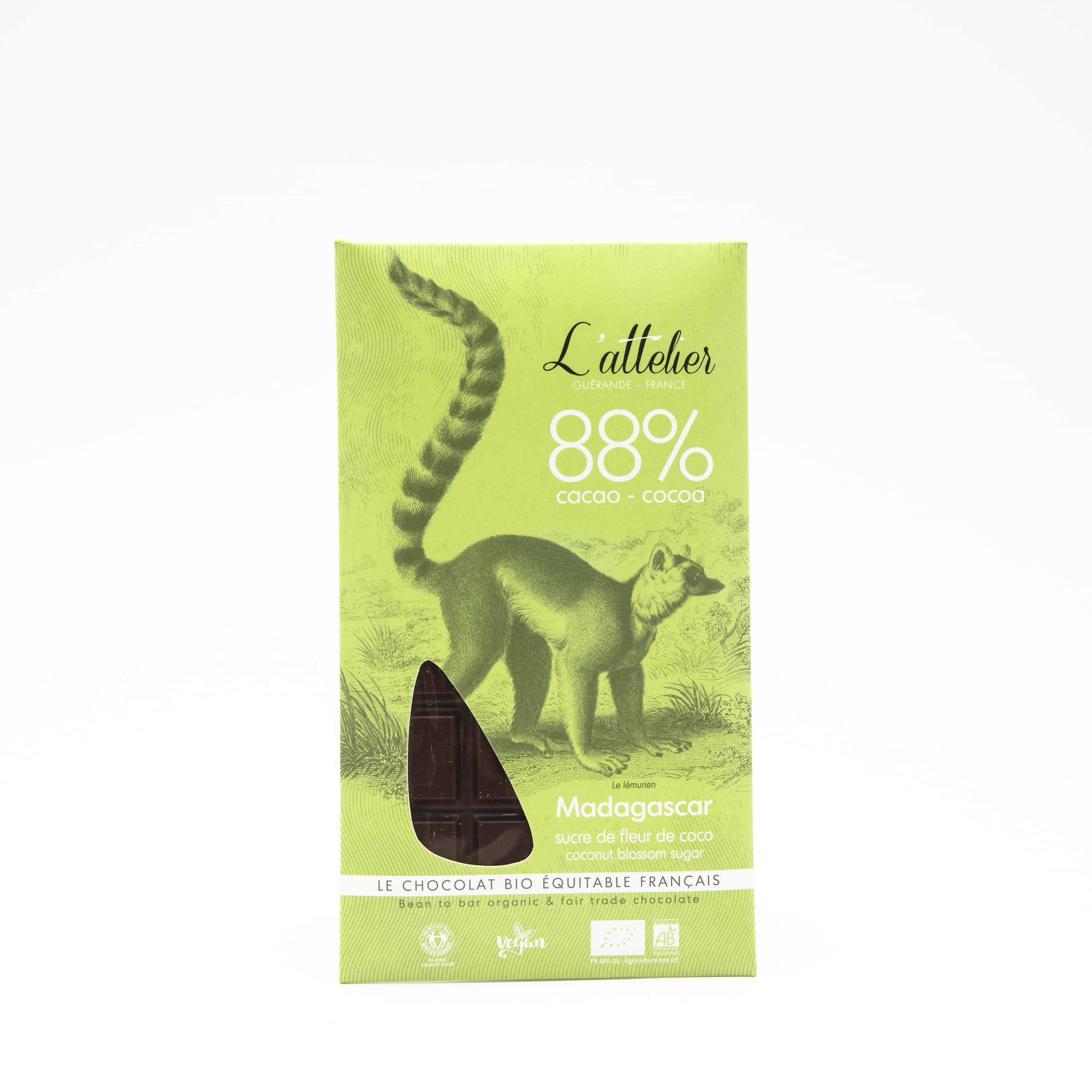 Tablette Chocolat Noir Sucre Fleur Coco 88% origine Madagascar 75g Bean to Bar