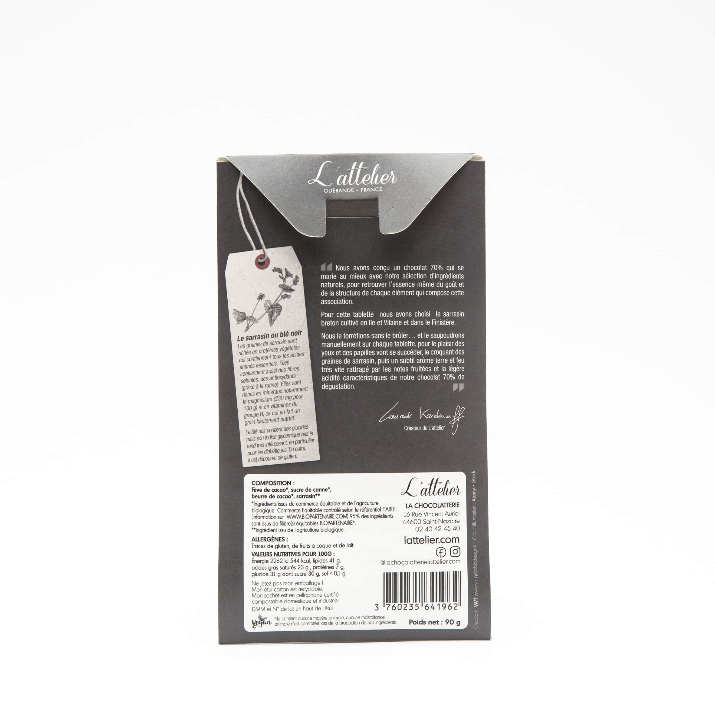 Tablette Chocolat Noir Sarrasin 70% 90g