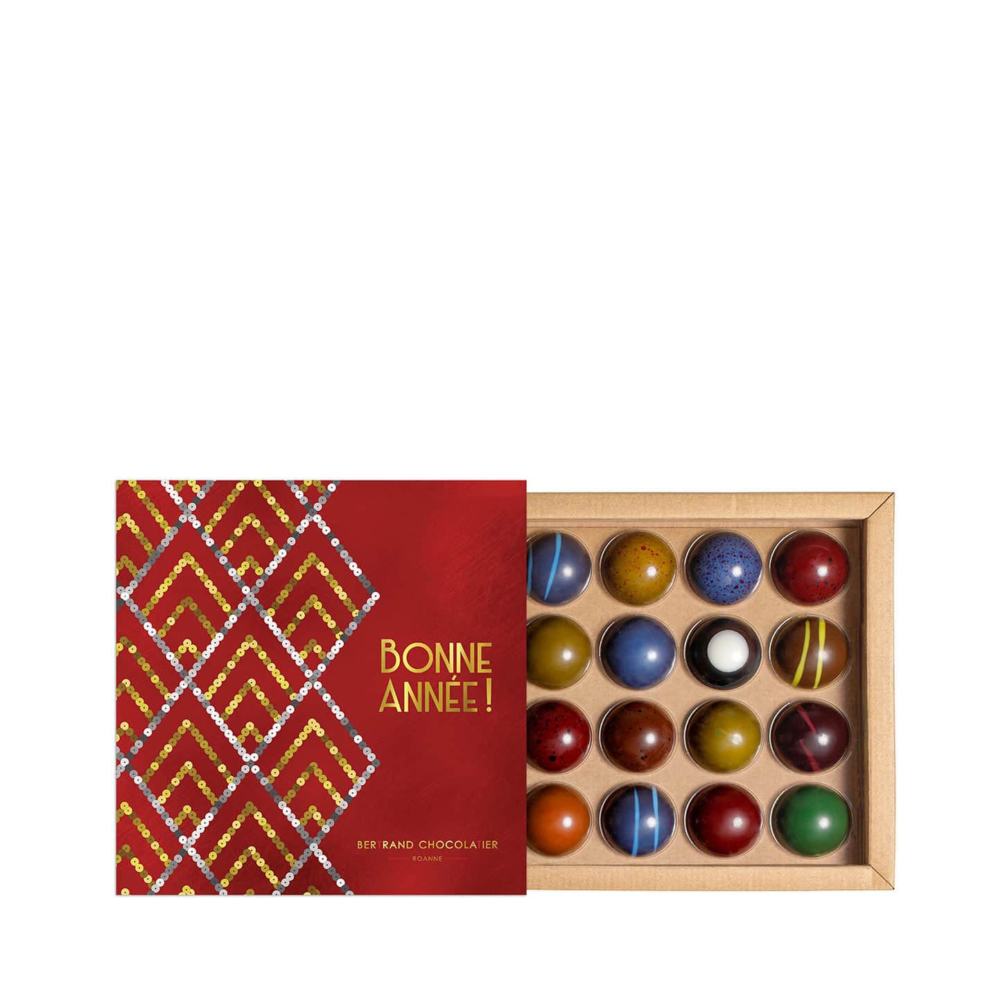 Assortiment Dômes Chocolats Noir et Lait Bonne Année 145g - 16 pièces Dôme - Rouge