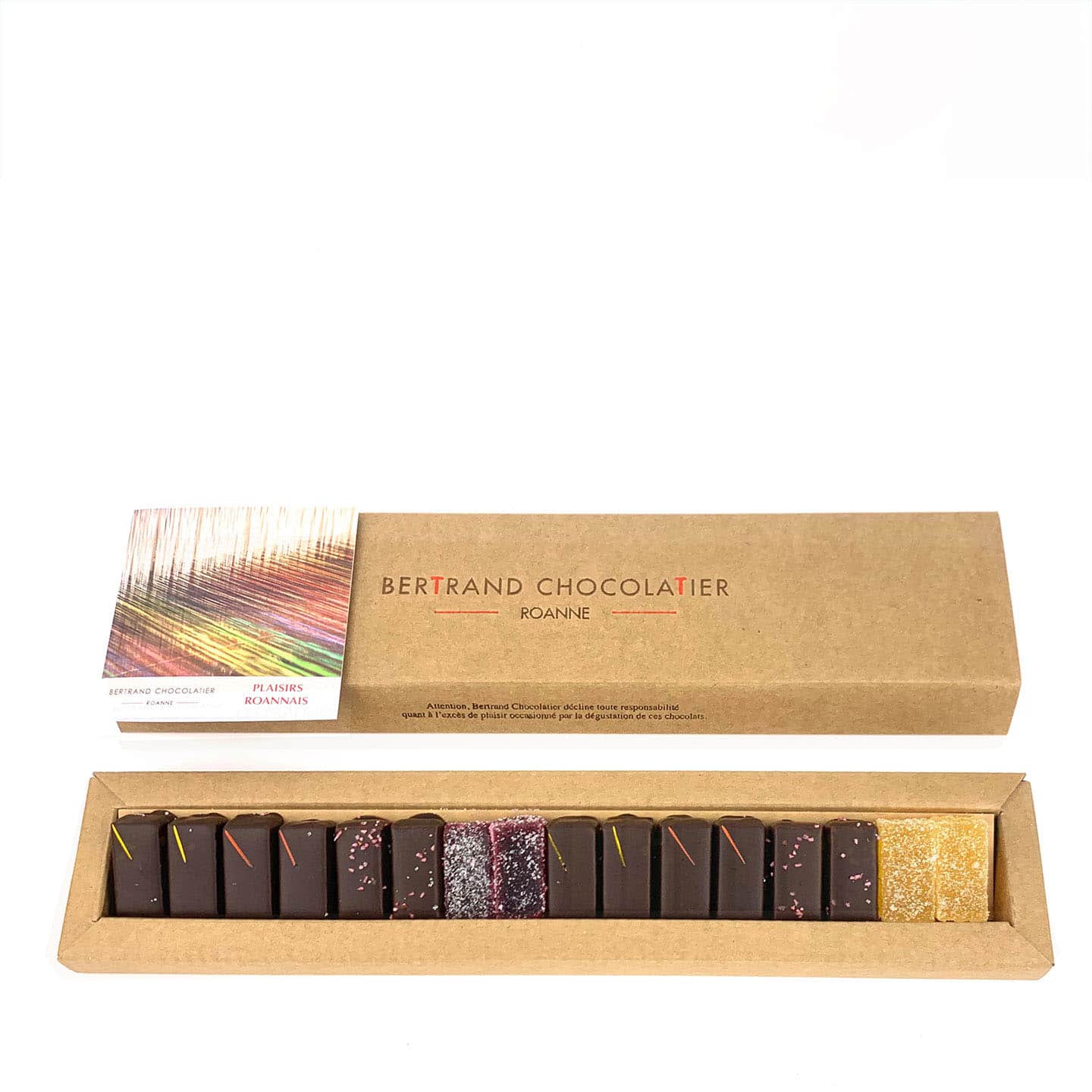 Assortiments Chocolats Ganaches, Pralinés et Pâtes de Fruits 130g - 16 pièces Plaisirs Roannais