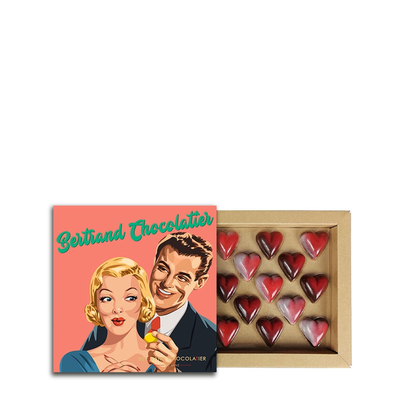 Coeurs Ganaches & Pralinés Chocolat Saint Valentin 130g - 13 pièces Rose