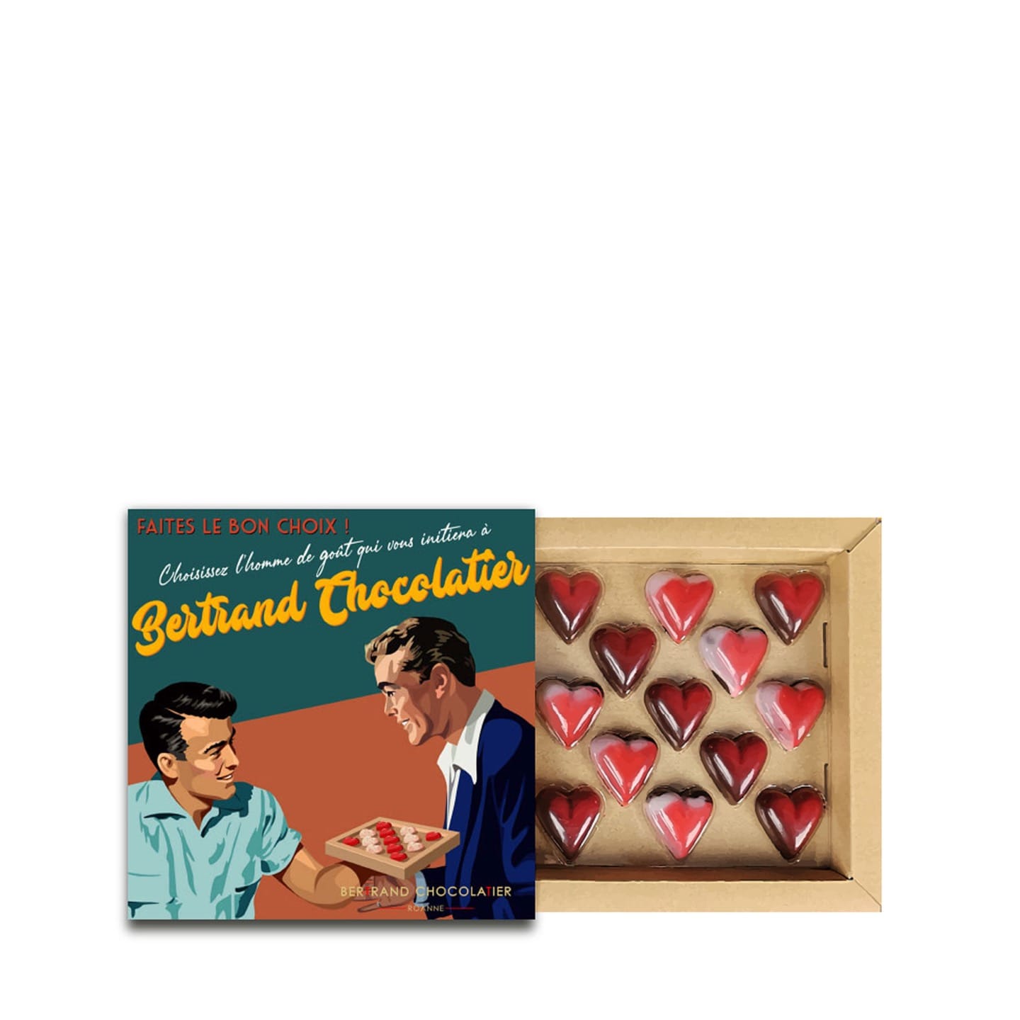 Coeurs Ganaches & Pralinés Chocolat Saint Valentin 130g - 13 pièces Bicolore