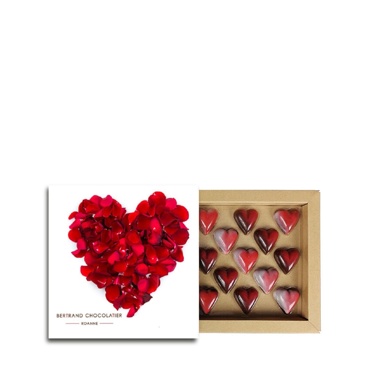 Coeurs Ganaches & Pralinés Chocolat Saint Valentin 130g - 13 pièces Coeur de Rose