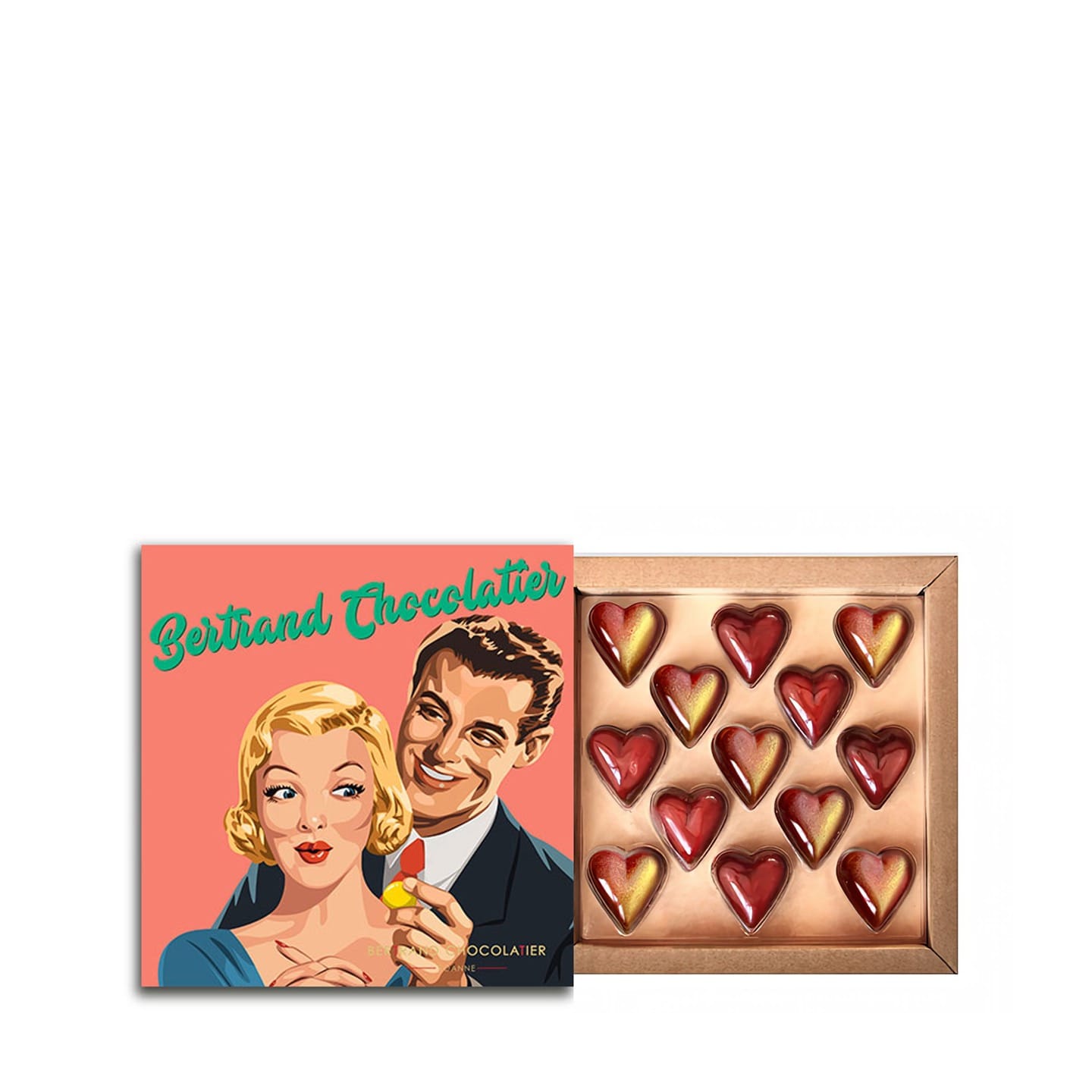 Praliné Maïs & Ganache Fraise St Valentin 2024 250g - 13 pièce Coeur Rose