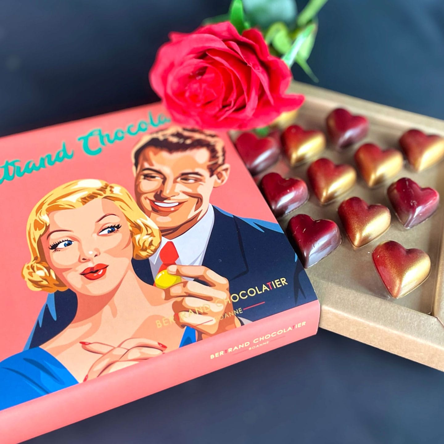 Praliné Maïs & Ganache Fraise St Valentin 2024 250g - 13 pièce Coeur Rose
