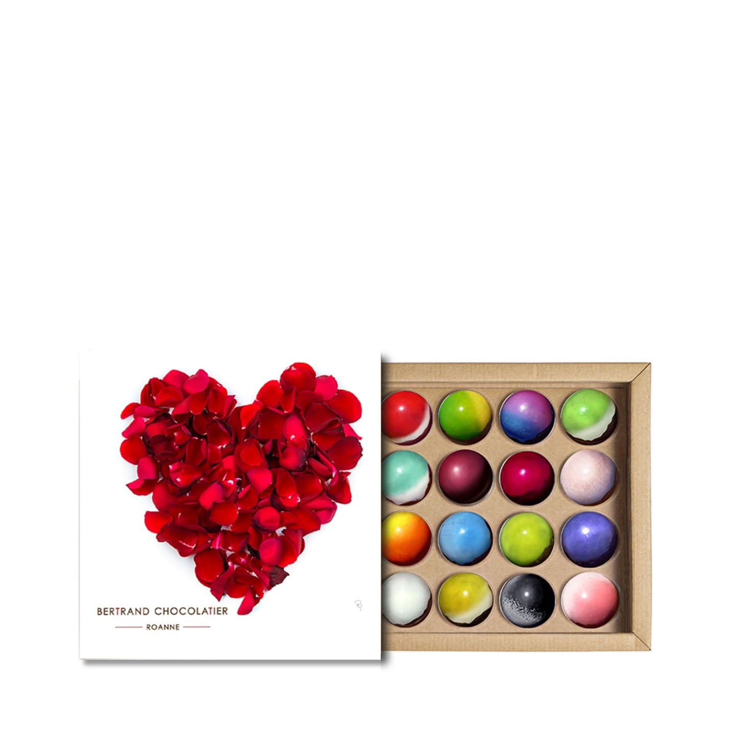 Assortiment Dômes Chocolats Noir et Lait St Valentin 2024 250g - 16 pièces Dôme Fleur
