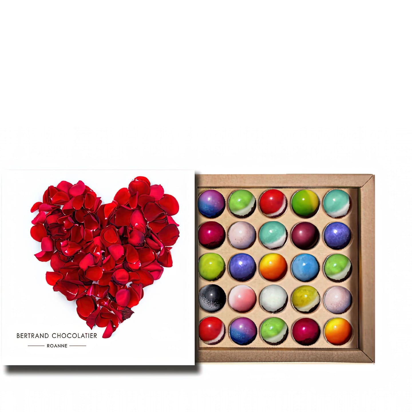 Assortiment Dômes Chocolats Noir et Lait St Valentin 2024 250g - 25 pièces Dôme Fleur