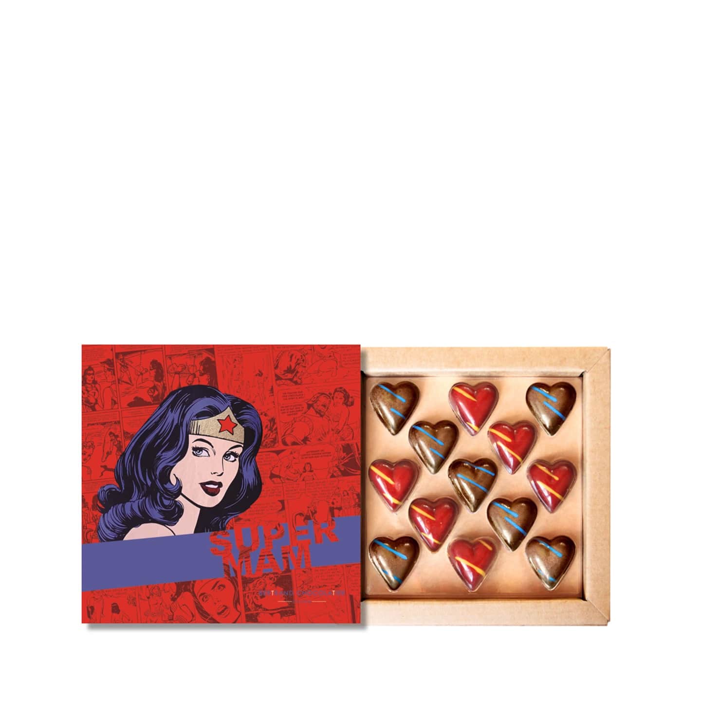 Assortiment Coeurs Chocolat Noir et Lait Fête des Mères Rouge 130g - 13 pièces