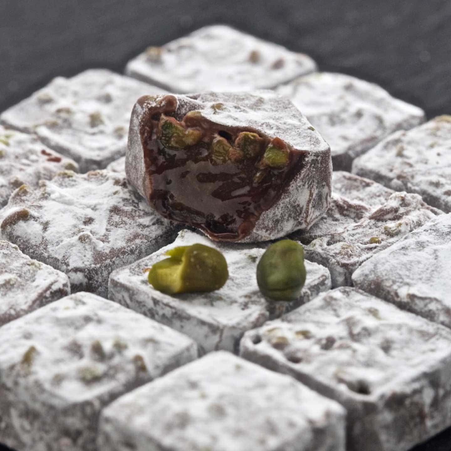 Ganache Chocolat Noir Gianduja Pistache 145g - 16 pièces Pavé