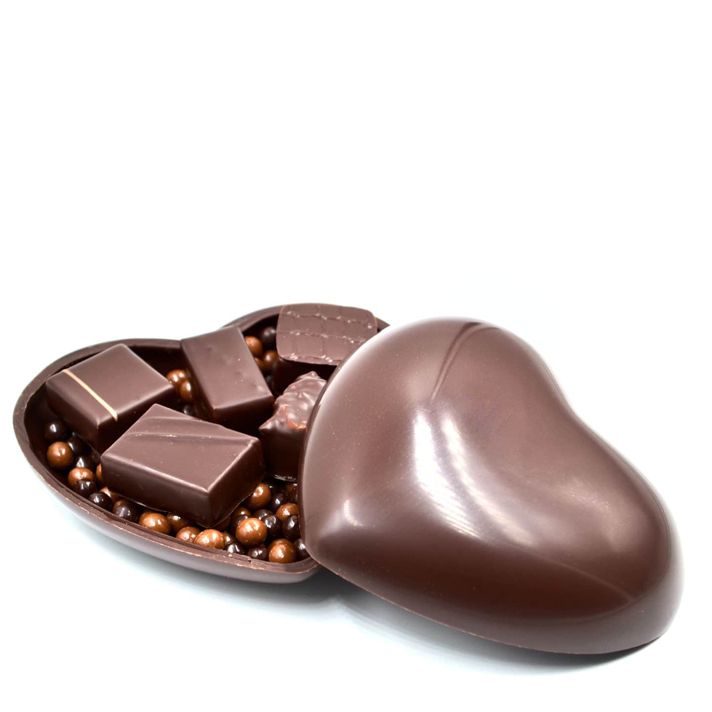 Coeur Garni Pralinés, Ganaches et Perles Chocolat St Valentin 130g