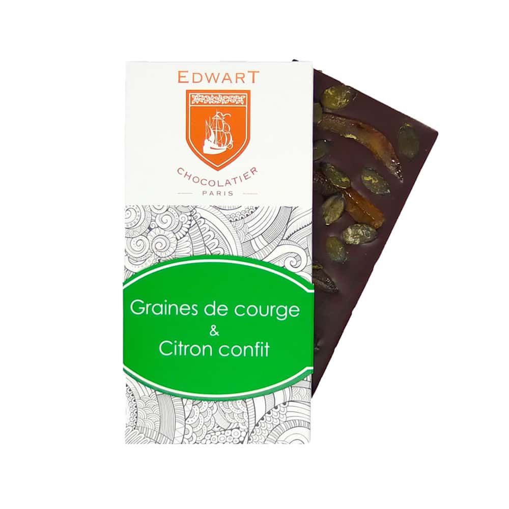 Tablette Chocolat Noir Graines de Courge Citron 70% 100g