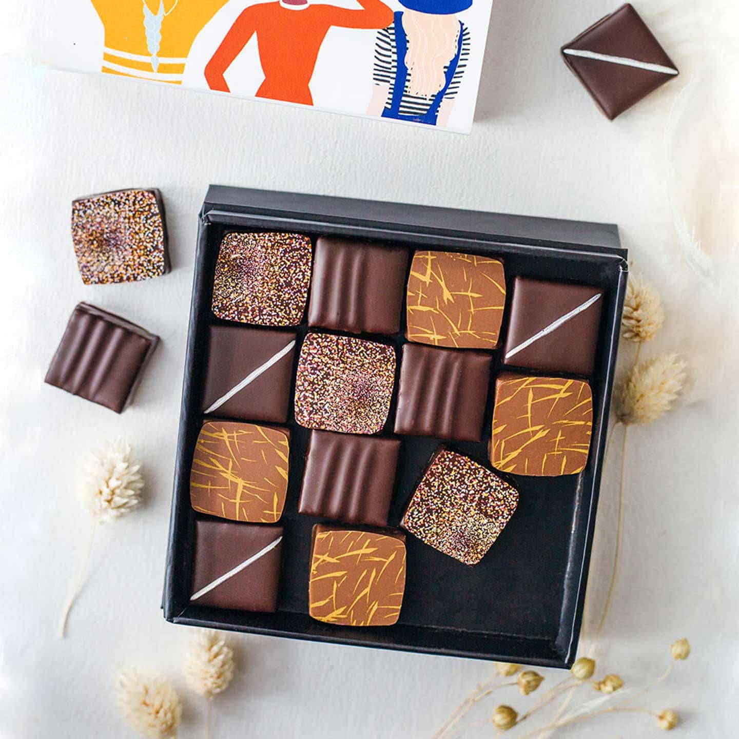 Assortiment Chocolats Noir et Lait Fête des Mères 80g Coffret 