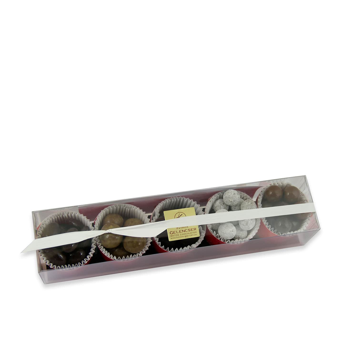 Fruits secs et confits, Caramel enrobés Chocolat Noir, Lait et Blanc 250g