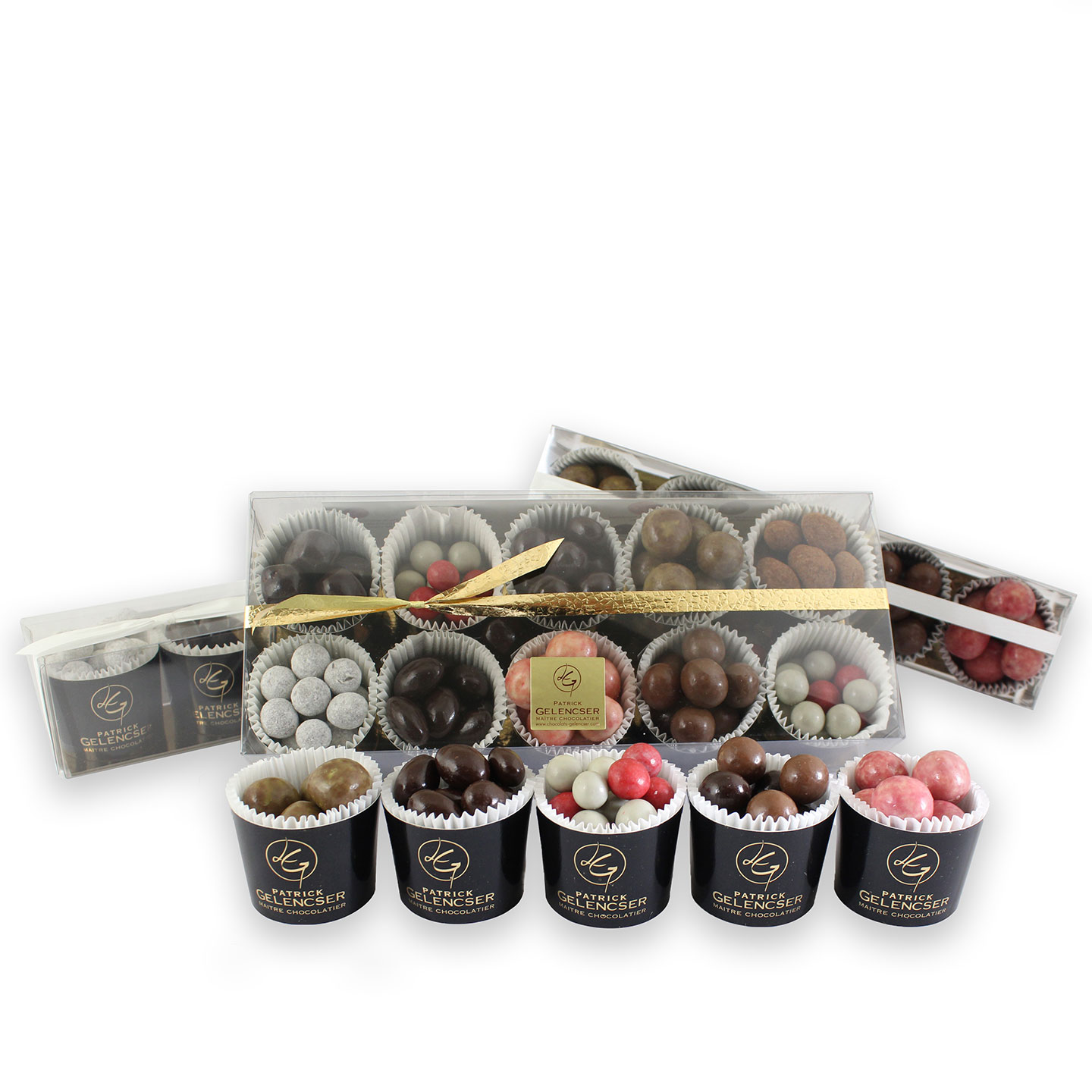 Fruits secs et confits, Caramel enrobés Chocolat Noir, Lait et Blanc 250g Timbales de Noël