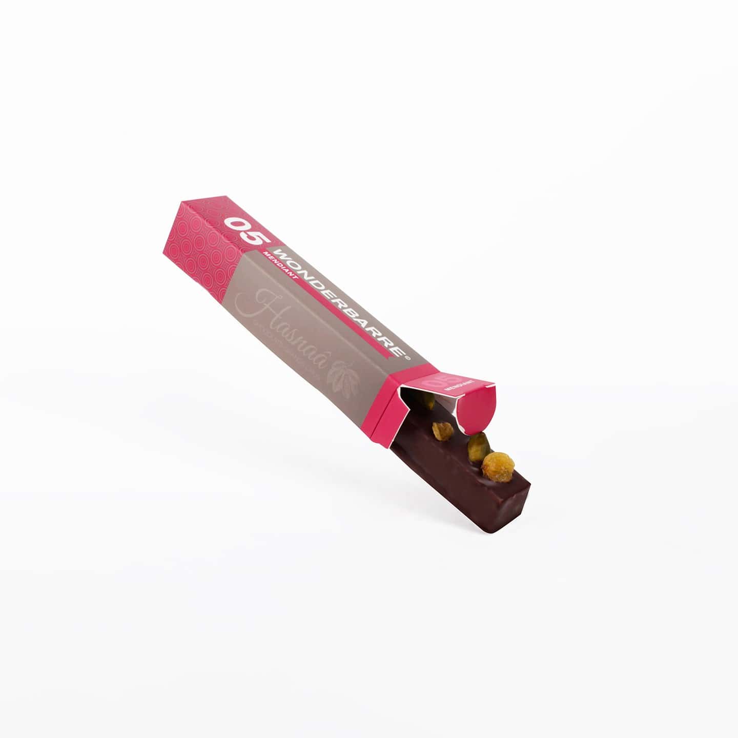 Chocolat Noir, Gianduja Pistache, Pâte d'Amande, Praliné Noisette, Riz Soufflé 50g Wonderbarre ®