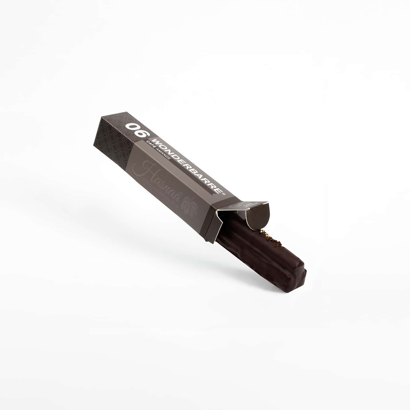 Chocolat Noir, Sablé, Praliné et Pâte d'Amande, Ganache Café 50g Wonderbarre ®