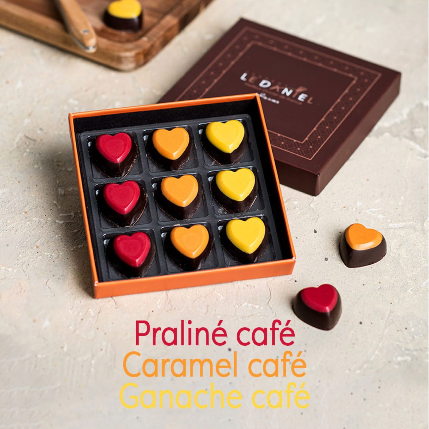 Assortiment Chocolats Café Fête des Pères 120g 9 coeurs
