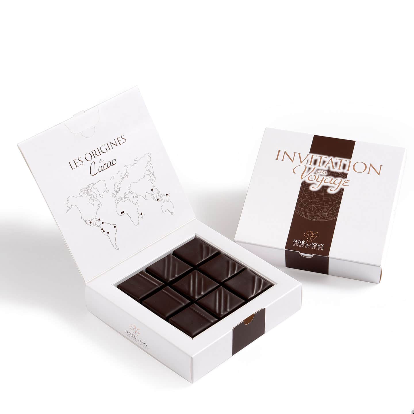 Assortiment Noir Ganaches Cacaos Origines 160g - 18 pièces Invitation au Voyage