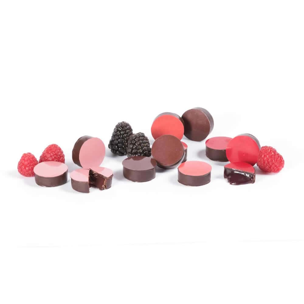 Assortiment Ganaches Fruits Rouges Chocolat Noir 130g - 16 pièces Chocofruits