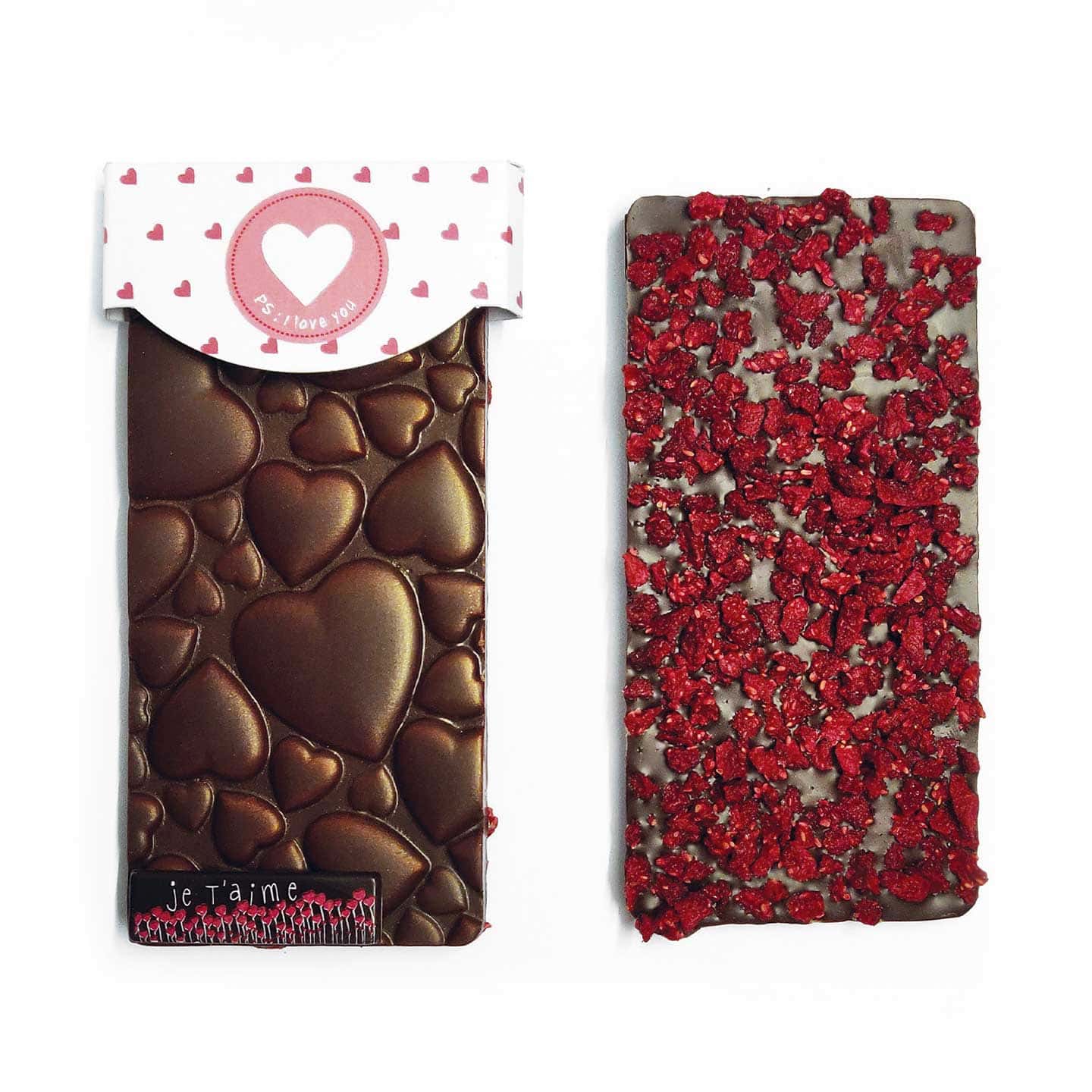 Tablette Chocolat Noir Framboise 65% Saint Valentin 90g Poignée d'Amour