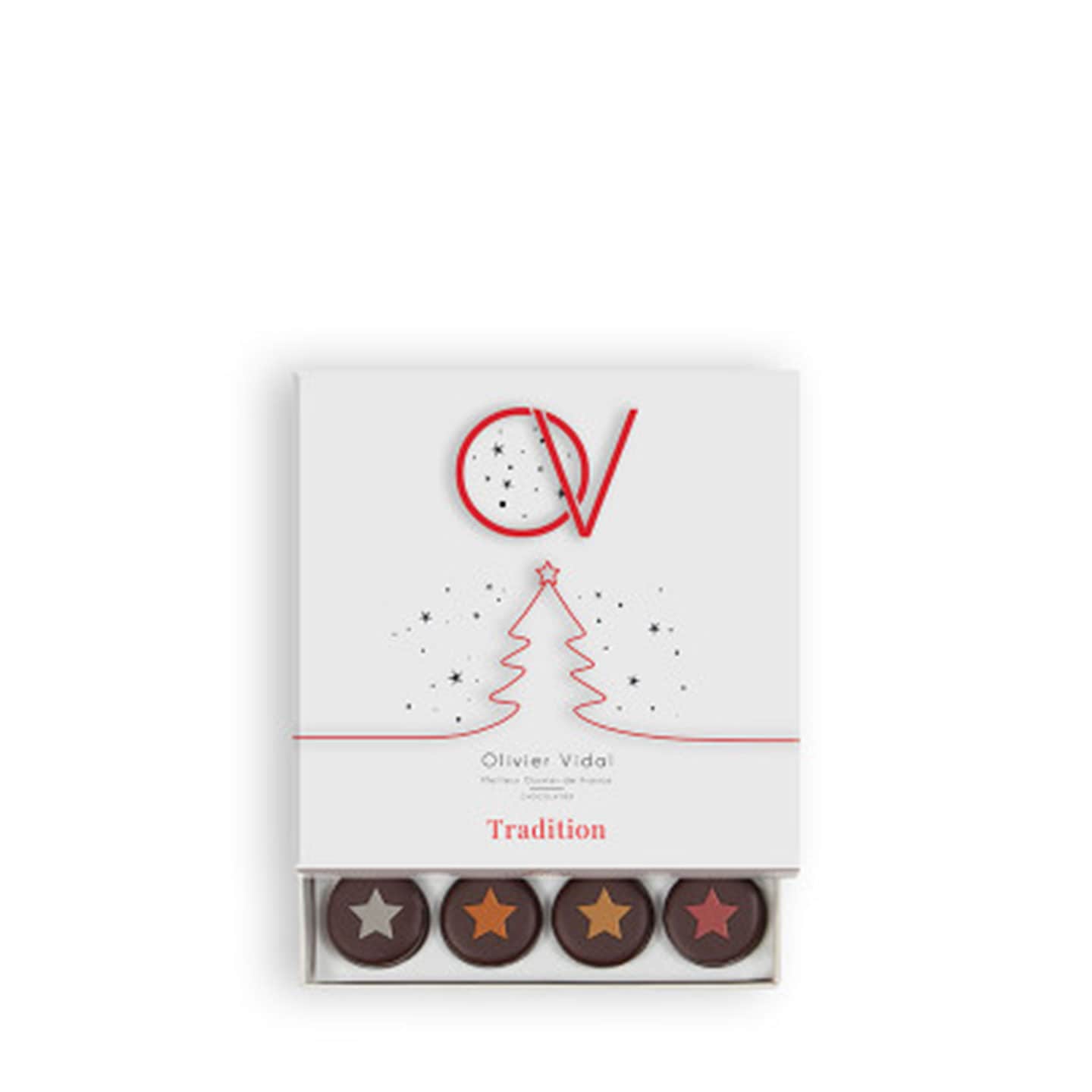 Assortiment Chocolats Noir Noël 135g - 16 pièces Coffret Tradition