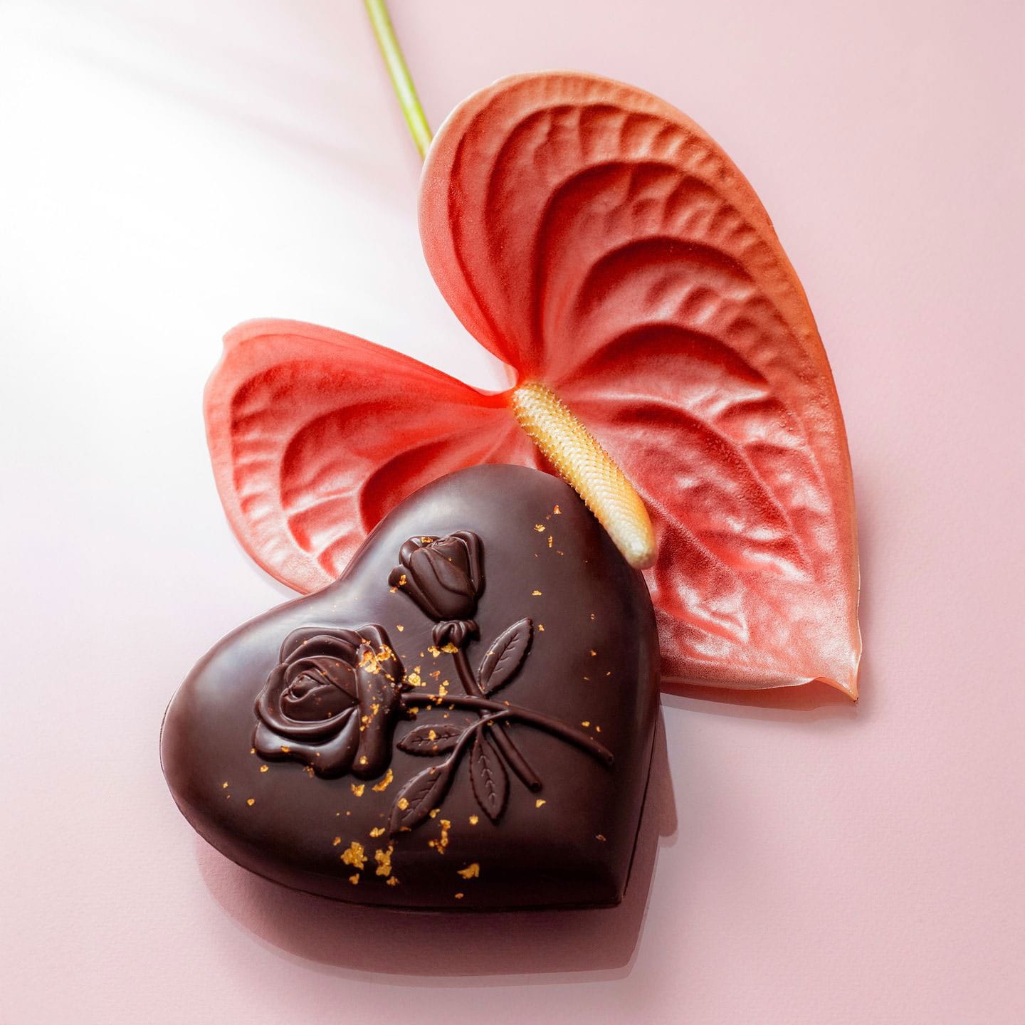 Coeur Chocolat Noir Praliné Fête des Mères 100g Coeur Eclat d'Or