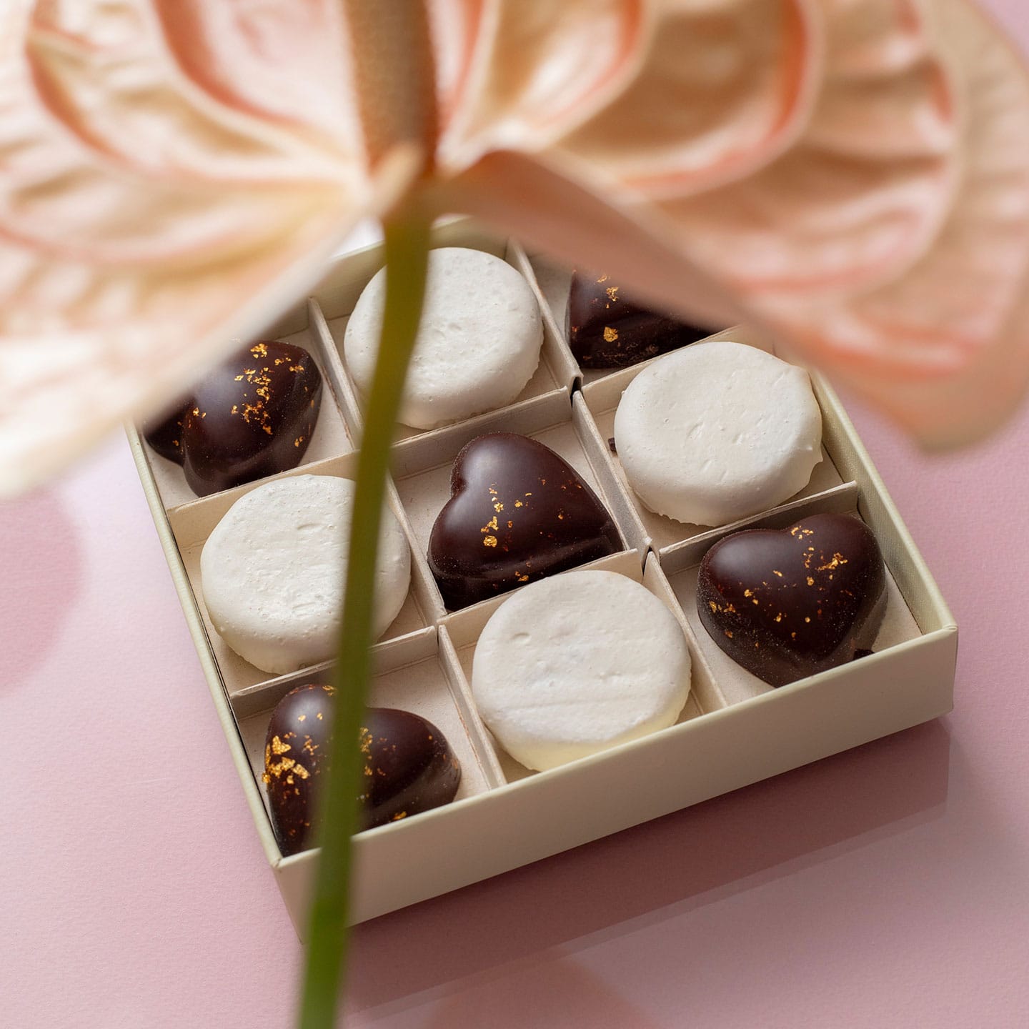 Assortiment Coeur Chocolat et Praliné Meringue Fête des Mères 160g - 18 pièces Coeur Eclat d'Or et