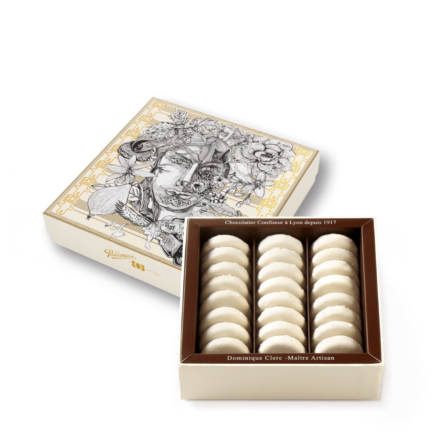 Praliné Noisette enrobé Meringue 210g - 24 pièces Palets de Fourvière ® 1956 - Coffret MM