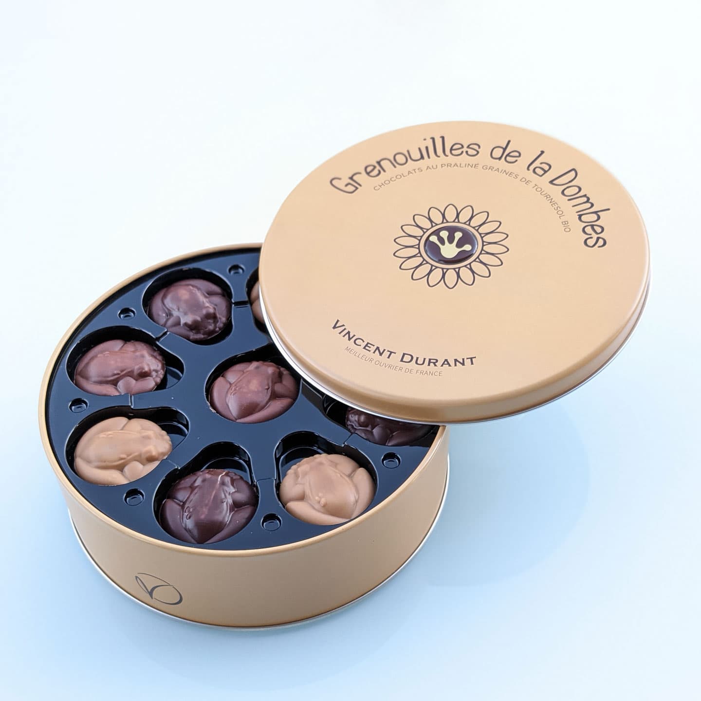 Palets Chocolat Noir, Lait, Blond Praliné Tournesol 230g - 45 pièces Grenouilles de la Dombe