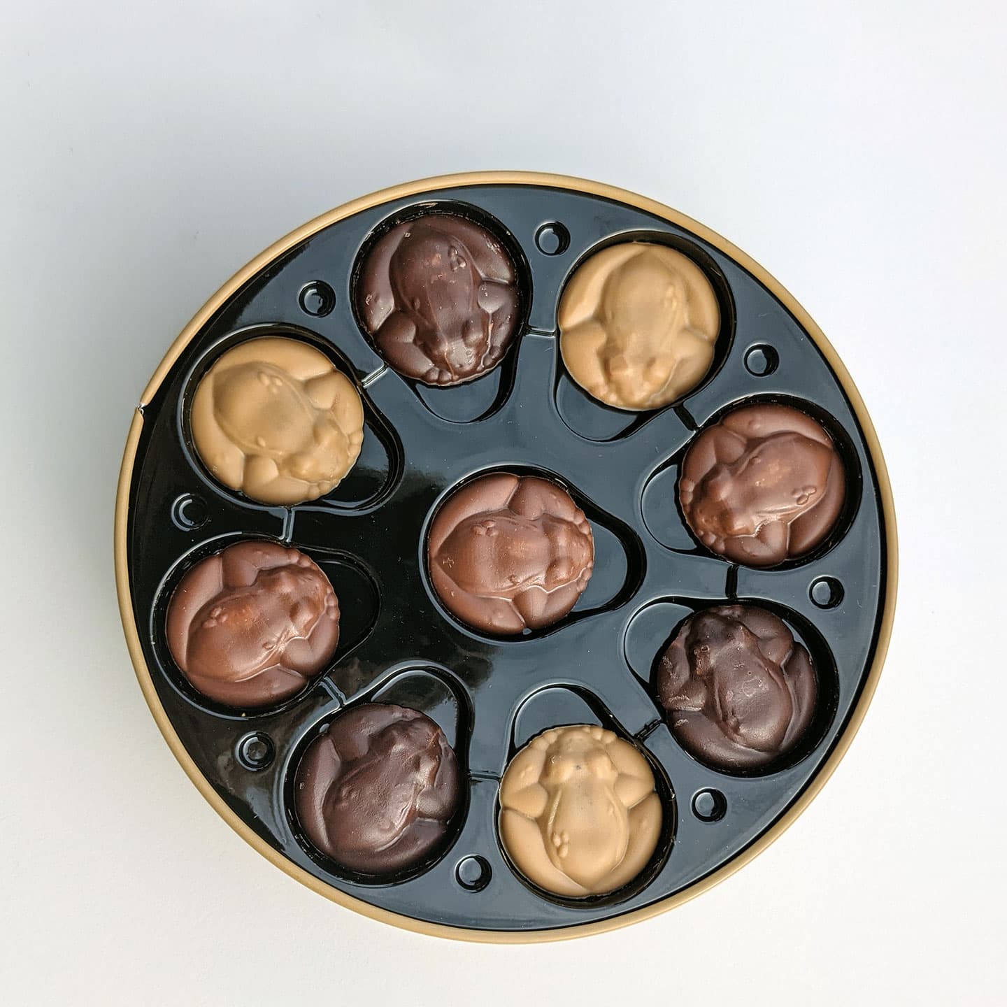 Palets Chocolat Noir, Lait, Blond Praliné Tournesol 230g - 45 pièces Grenouilles de la Dombe