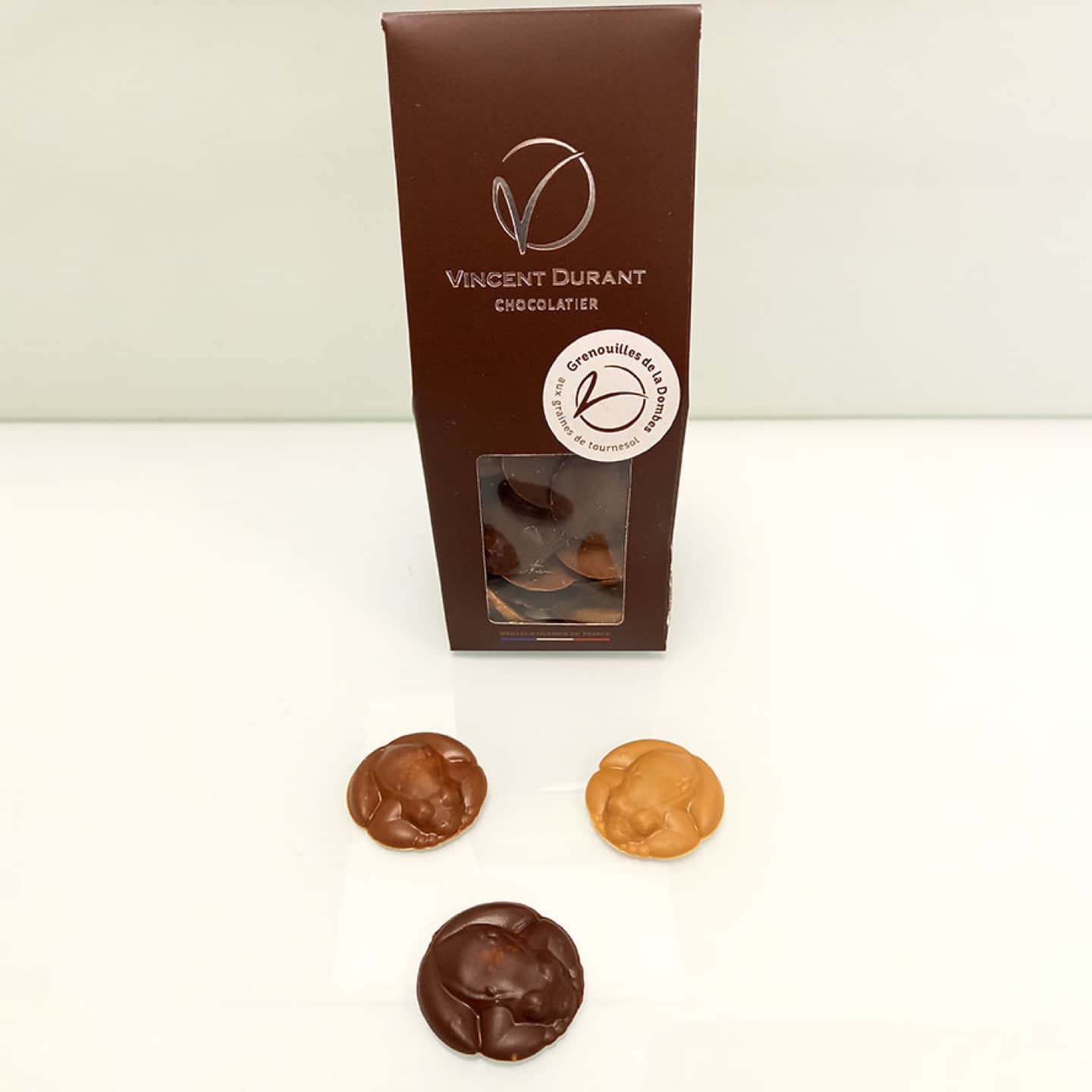 Palets Chocolat Noir, Lait, Blond Praliné Tournesol Pâques 160g Grenouilles de la Dombe