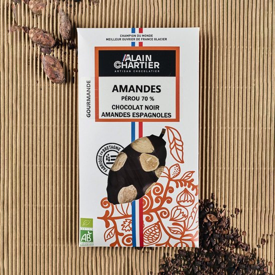 Alain Chartier Tablette Chocolat Noir Amandes 70% Pérou 90g