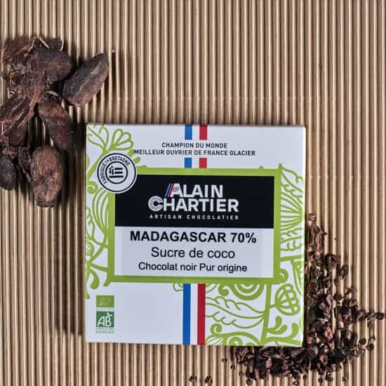 Alain Chartier Tafel Dunkel 70% Madagaskar Kokosblütenzucker 40g Alain Chartier Tafel Dunkel 70% Madagaskar Kokosblütenzucker 40g