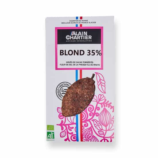 Alain Chartier Tafel Blond Grué 35% Bio 80g Alain Chartier Tafel Blond Grué 35% Bio 80g