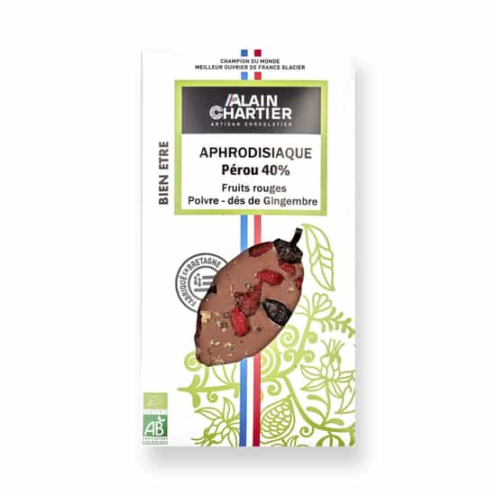 Alain Chartier Tafel Milchschokolade 40% Bean-to-Bar Bio Aphrodisiakum 90g Alain Chartier Tafel Milchschokolade 40% Bean-to-Bar Bio Aphrodisiakum 90g