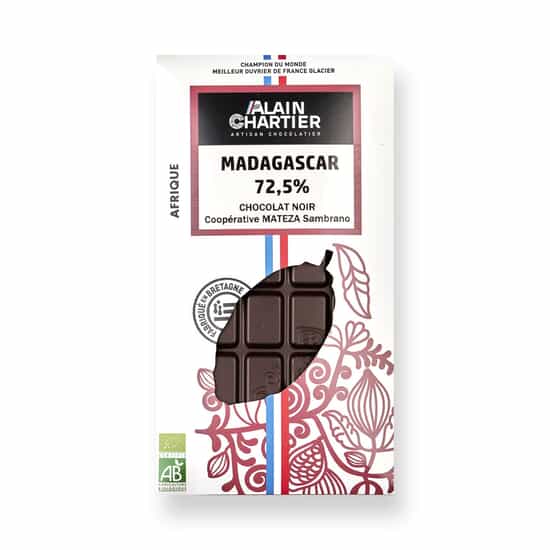 Alain Chartier Tafel Dunkel 72,5% Madagaskar Bean-to-Bar Bio 80g Alain Chartier Tafel Dunkel 72,5% Madagaskar Bean-to-Bar Bio 80g