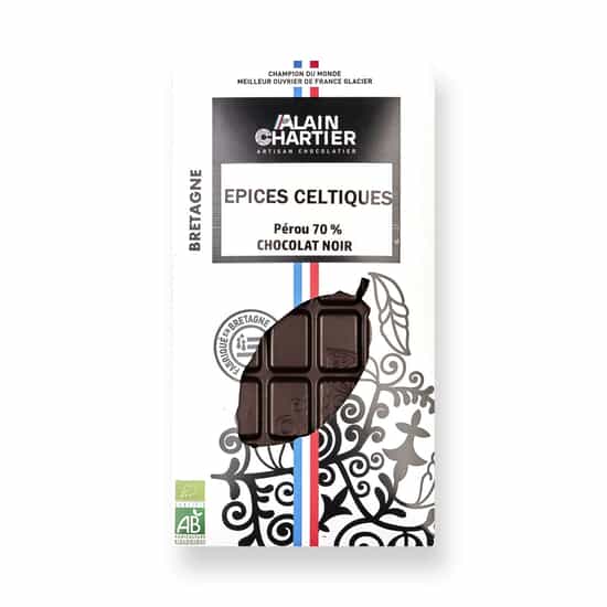 Alain Chartier Tafel Dunkel 70% & Keltische Gewürze Bean-to-Bar Bio 80g Alain Chartier Tafel Dunkel 70% & Keltische Gewürze Bean-to-Bar Bio 80g