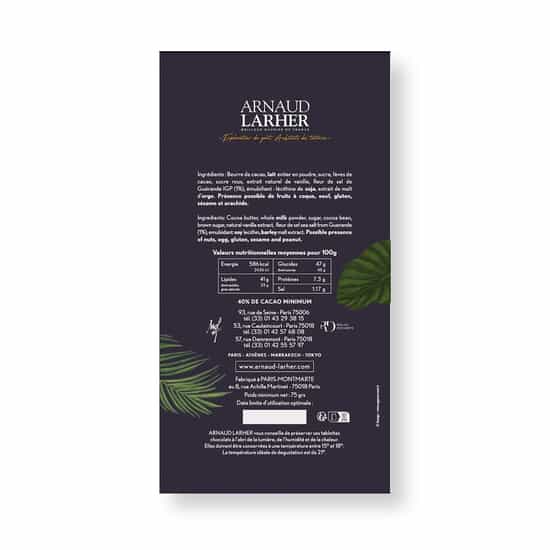 Tablette Chocolat Lait Fleur de Sel 40% 75g Tablette Chocolat Lait Fleur de Sel 40% 75g