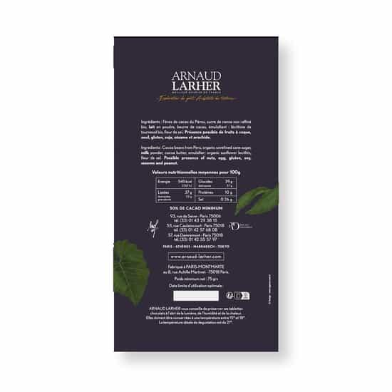 Tablette Chocolat Lait 50% Pérou 75g Tablette Chocolat Lait 50% Pérou 75g