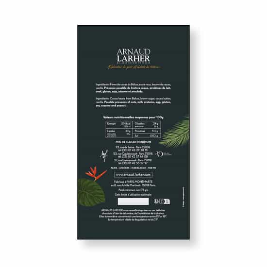 Tablette Chocolat Noir 75% Amérique Latine 75g Tablette Chocolat Noir 75% Amérique Latine 75g