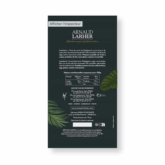 Tablette Chocolat Noir Fleur de Sel 64% 75g Tablette Chocolat Noir Fleur de Sel 64% 75g