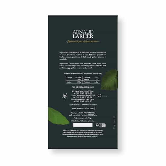 Tablette Chocolat Noir 75% Vénézuela 75g