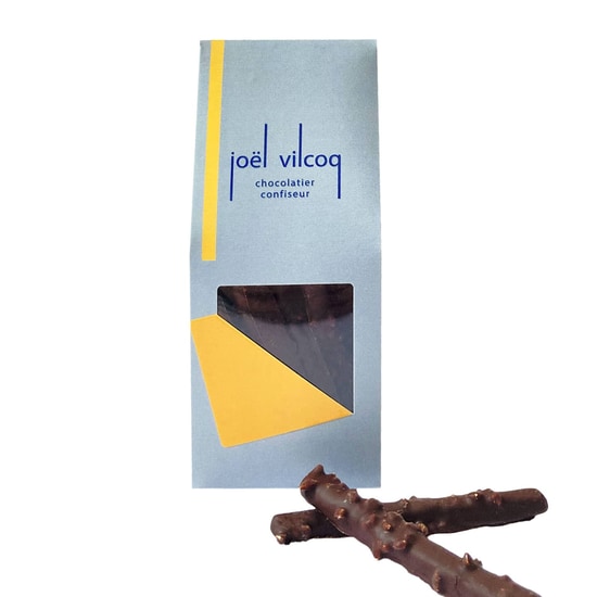 Joël Vilcoq Kandierte Orange ummantelt mit Dunkelschokolade & Mandeln 150g Joël Vilcoq Kandierte Orange ummantelt mit Dunkelschokolade & Mandeln 150g