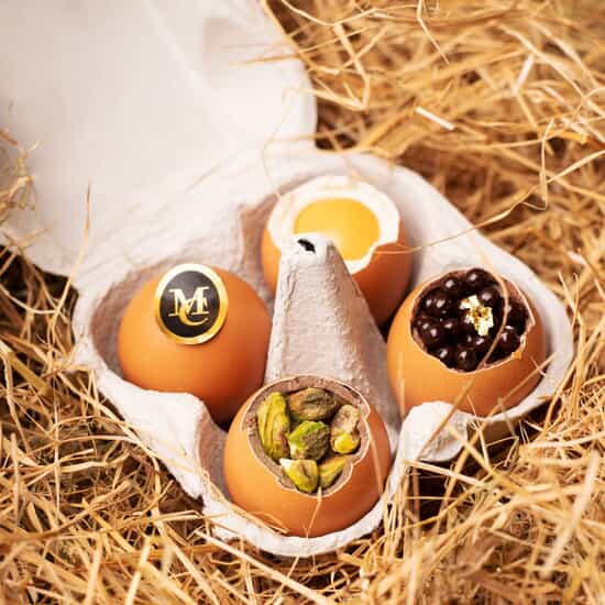 Maison Chaudun Oeufs de Pâques Chocolat Dur, Coque, Caviar & Pistache Boîte 4 Œufs